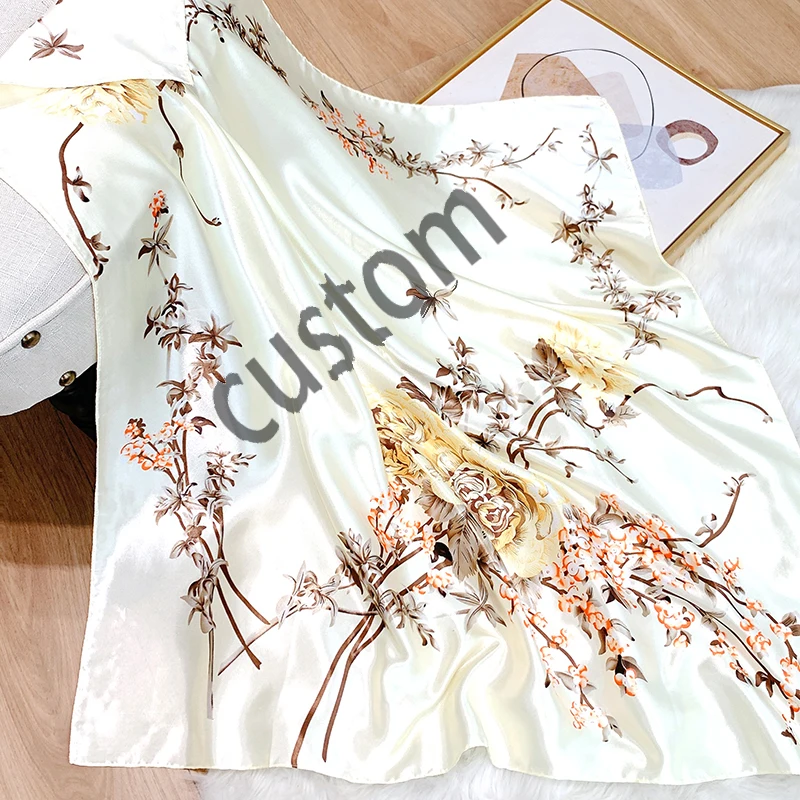 100% Silk Scarf Custom Print Silk Twill Square Scarf For Woman Digital Print Silk Scarf With Your Own Design