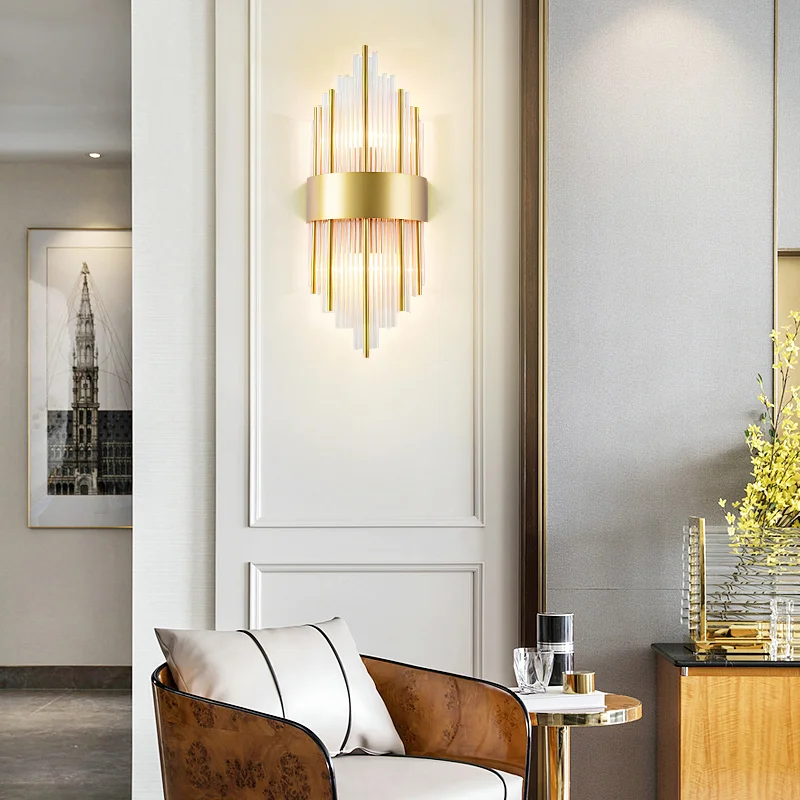 Wall Crystal Lights Art Luxury Decoration Gold Iron Crystal Bedside Sconce  Kristall Living Room Hotel Light Wall Lamp