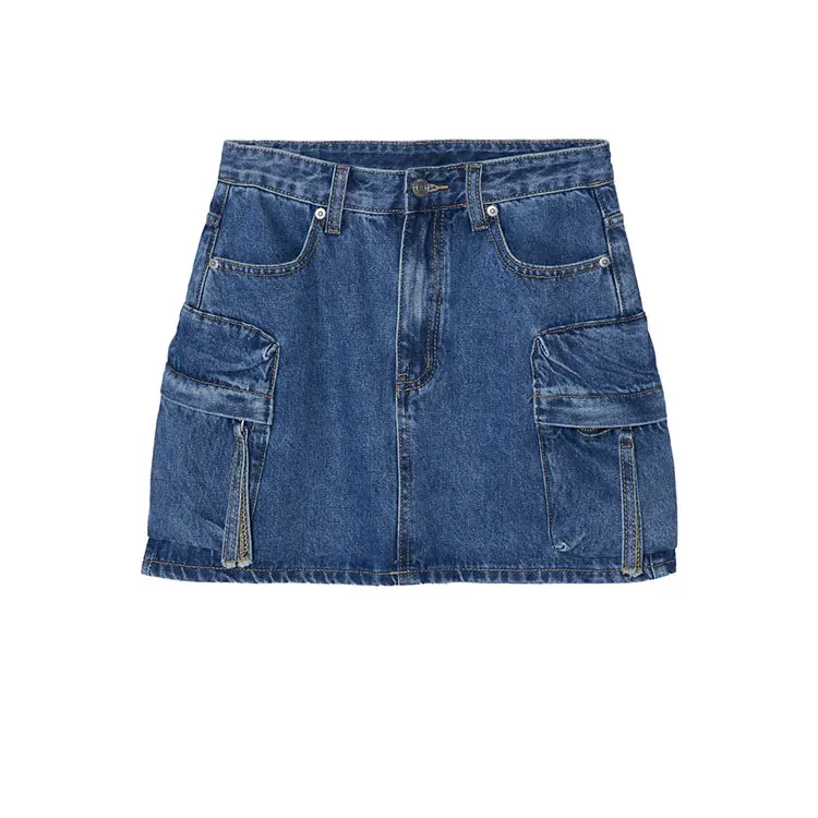 Синяя мини-юбка из денима пикантная синяя трапециевидная Женская с высокой талией повседневное джинсовое платье разрезом в американском стиле