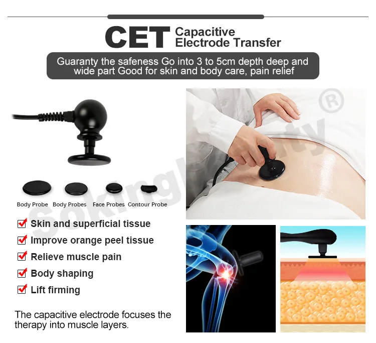 3 in 1 Smart Tecar Physio Therapy Apparatus 448kHz Radio Frequency Cet Ret for Body Pain Relief and Sport Injury Deep Heating