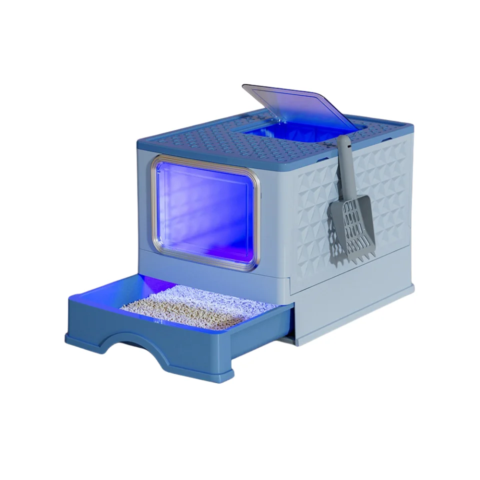 MMG High Quality Foldable Fully Enclosed Cat Litter Box Fully Enclosed Pet Cat Litter Box High Side Fence Spill Proof Cat Toilet