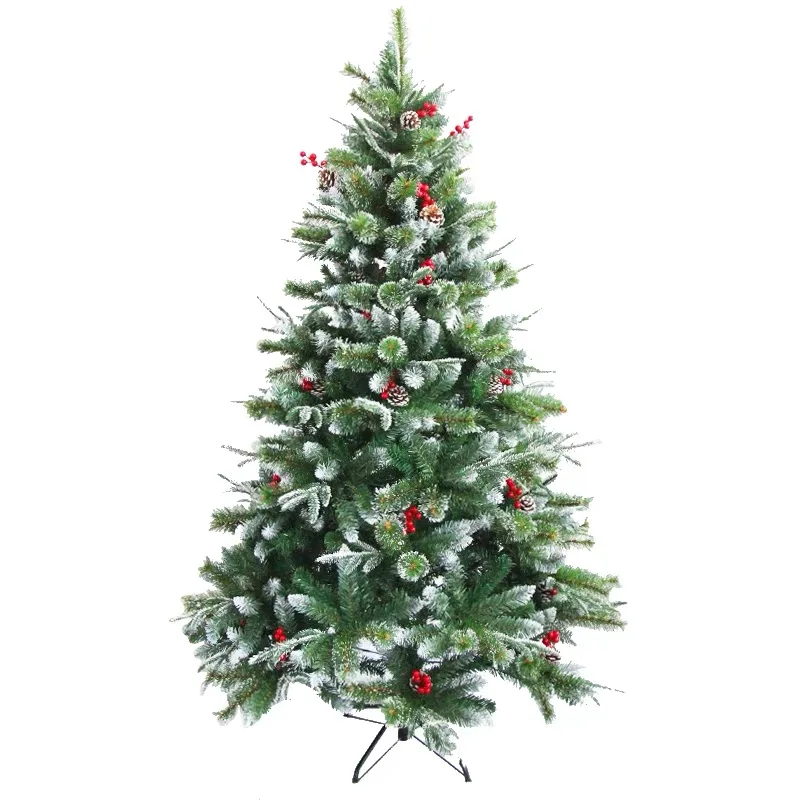 
2021 PVC artificial hot sale custom supplies decoration white snow cedar Red fruit Christmas tree 