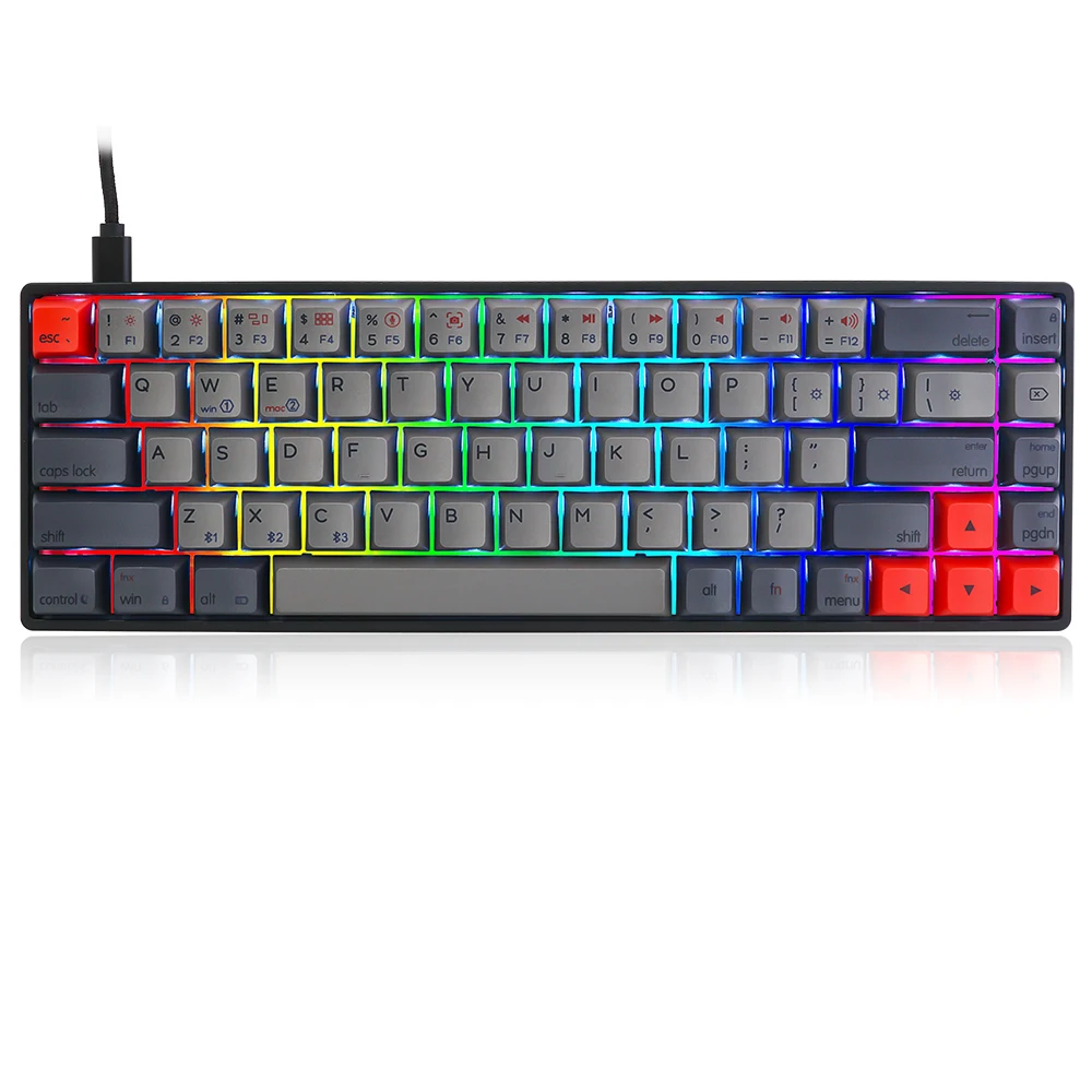 Gateron Switches Mechanical Keyboard V2-gk68 PBT Sublimation Gray White Red Usb Desktop USB Type C Jk Nootebook Piano Keyboard