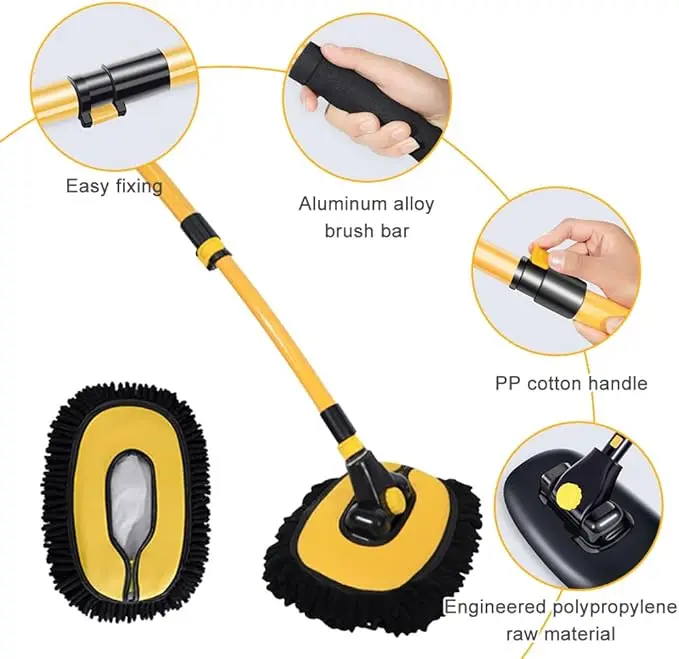 Long-Handle Telescopic Microfiber Car Wash Mop Kit Multifunction Chenille Cleaning Brush for Car Care Rotating Adjustable
