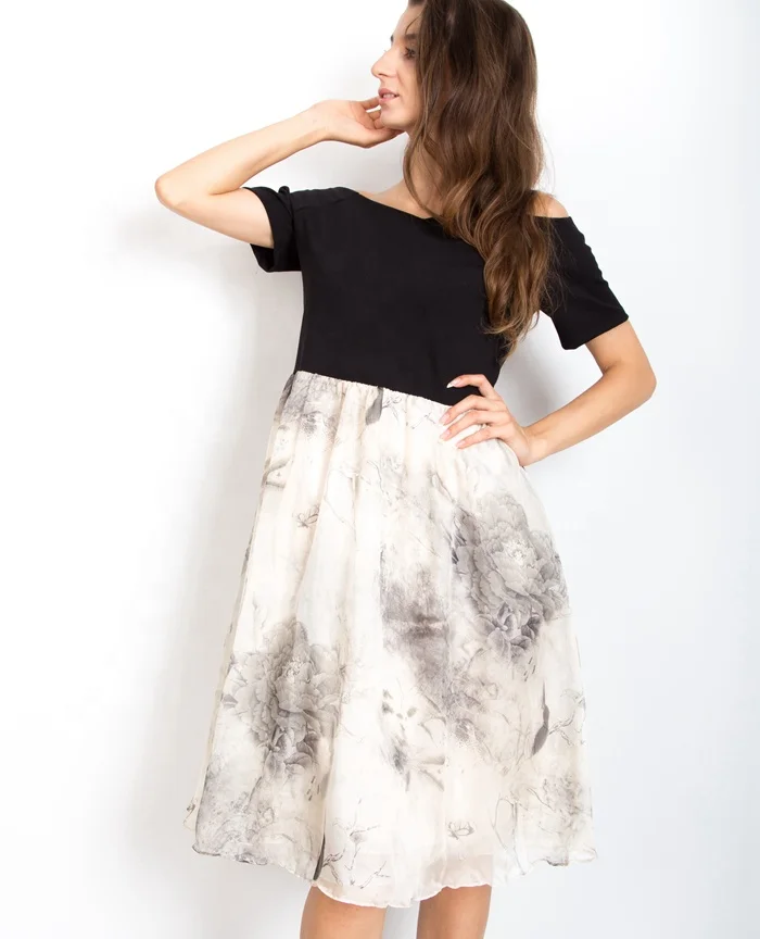 
Women Casual Short Sleeve Patchwork Pattern Chiffon Fabric Maxi Dress 