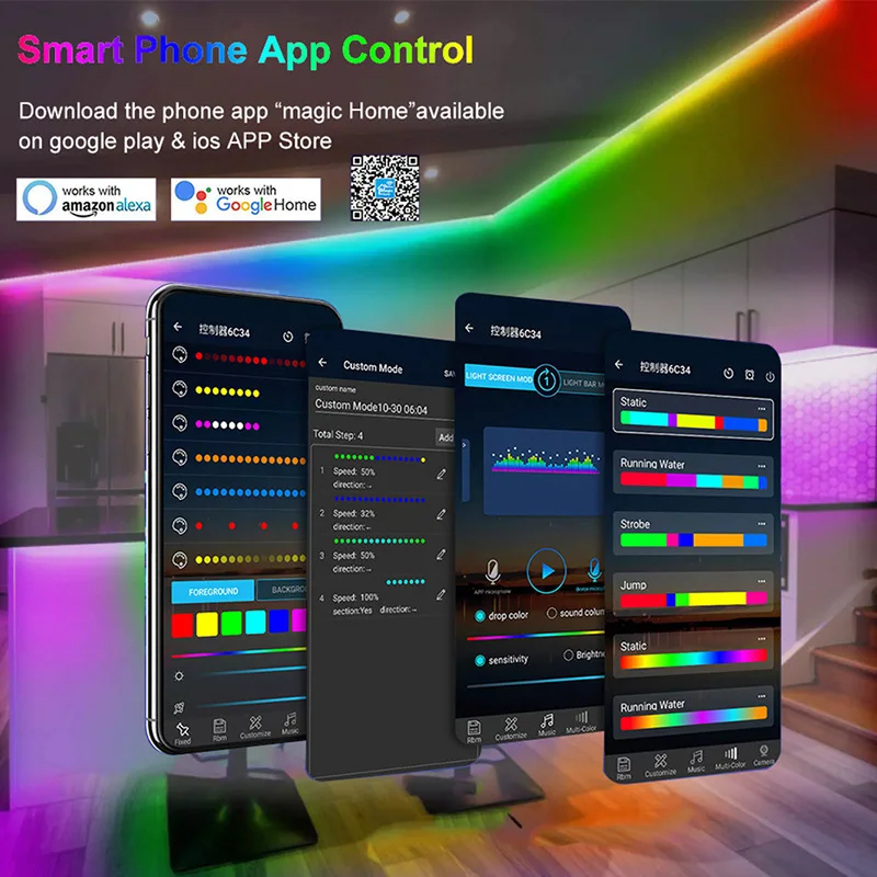 Factory hot selling5050RGB full color flowing light strip DC5V programming fireworks ambient WS2812b light strip