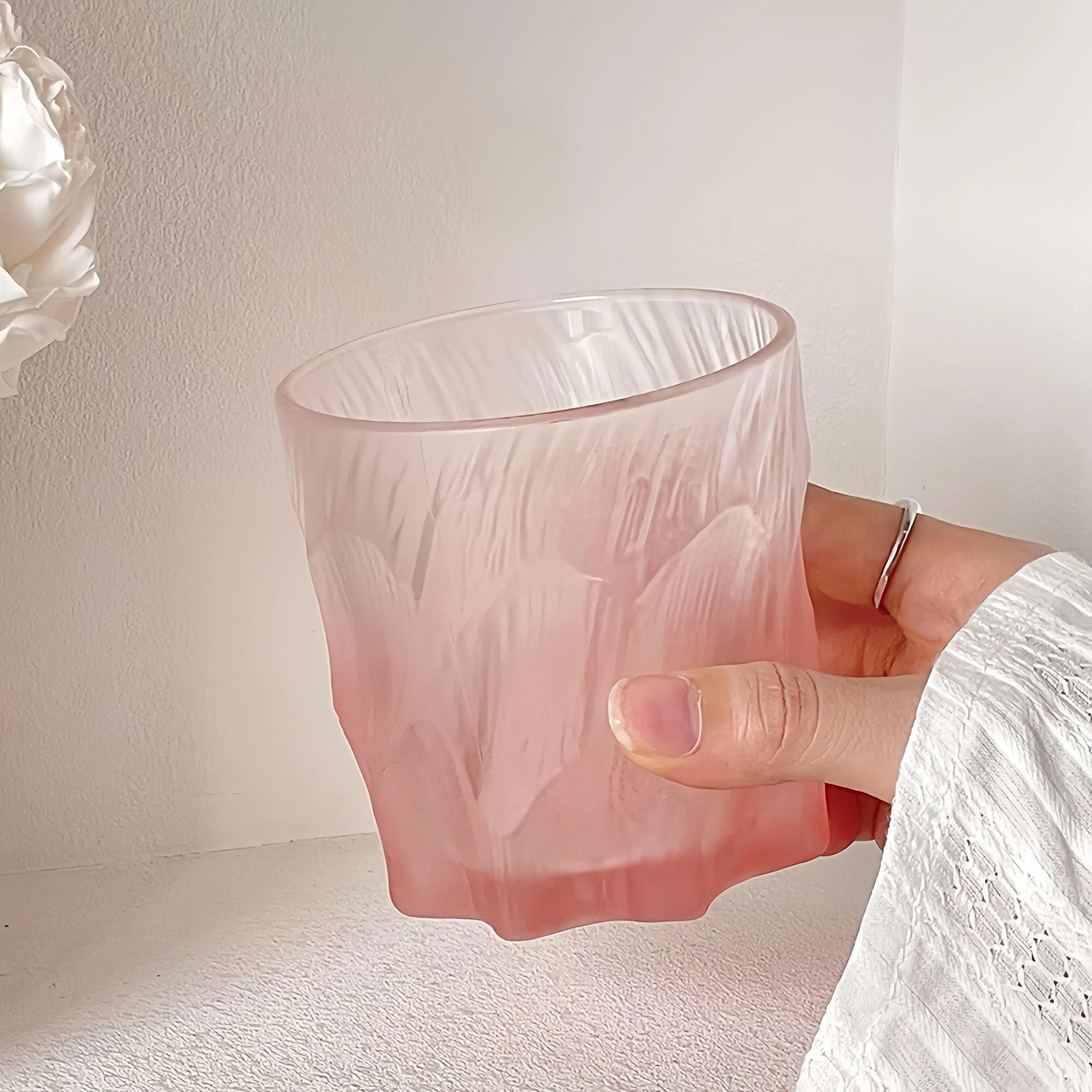 2024 Retro Pink Glass Water Cup Creative Pink Green Wine Beer Juice Milk Frosted Glass Cup