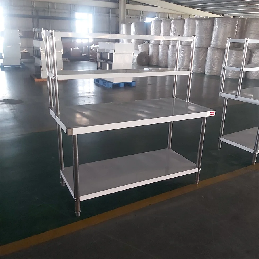OEM custom Stainless Steel Commercial Work table With Top Shelves /Double Work Table Stainless Steel With Top Shelf For Sale