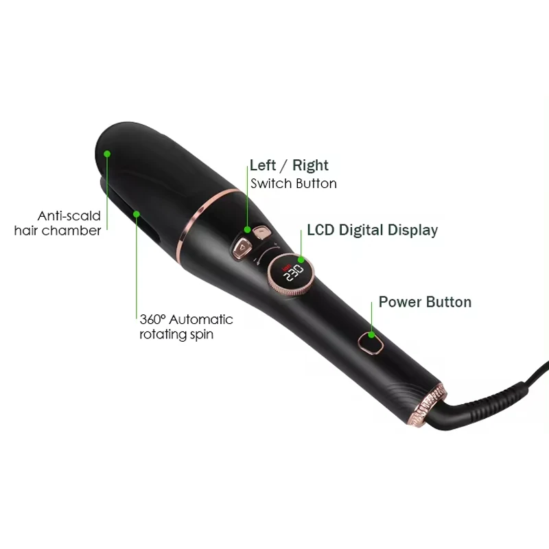 Dual Voltage Portable Magic 360 Rotating Ceramic Ionic Hair Curling Iron automatic hair curler