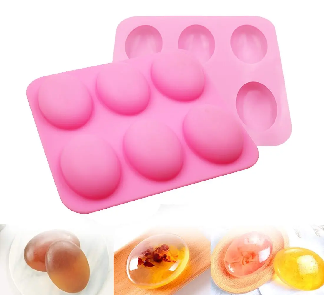 Не содержит Бисфенол А, антипригарная прочная силиконовая форма для мыла ручной работы овальной формы, 6 емкостей, форма для мыла, торта, свечи