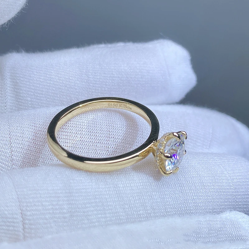 18K Solid Gold 1.5CT Lab Diamond E VVS2 6 Claws Engagement Ring Women Solitaire Rings Lab Created Diamond Promise Wedding Ring