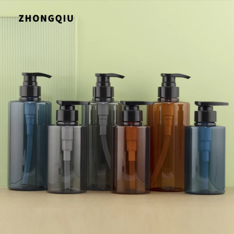 500ml PET square shoulder colored Transparent shampoo bottle amber black packaging with pump sprayer