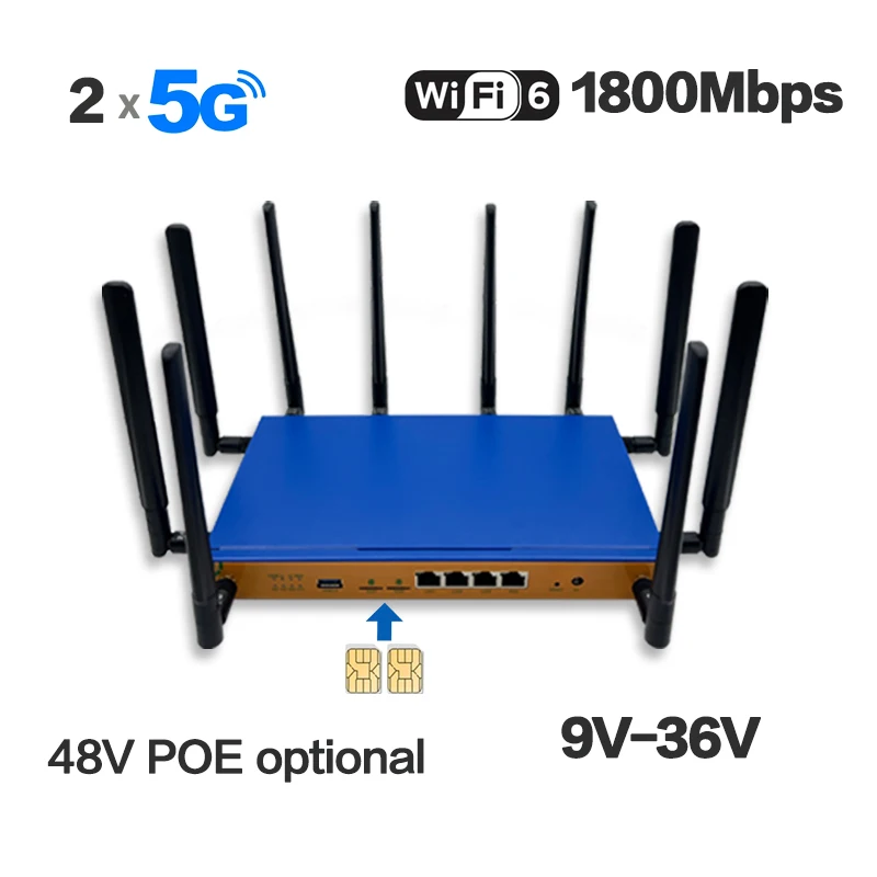 Dual Sim Card WIFI6 Cpe Support 4g or 5g Module Rm520n Rm530ngl Two Nona Sim Card Slot 2.4G & 5G Openwrt Usb