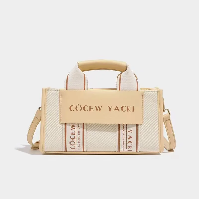 Hot selling Custom Logo Square Denim HandBags with straps Jean cotton canvas tote Women bags Contrasting colors crossbody Purses