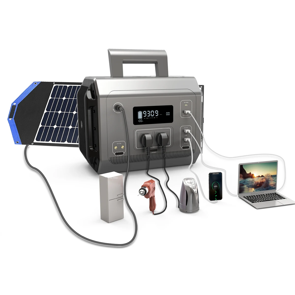 Portable power station Outdoor Big Size High capacity 1200w  fast charging inverters for camping for emergency  USB Type-C DC AC