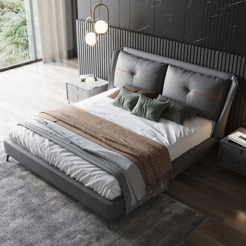 2021 best selling leather headboard bed modern leather bed white leather back bed design