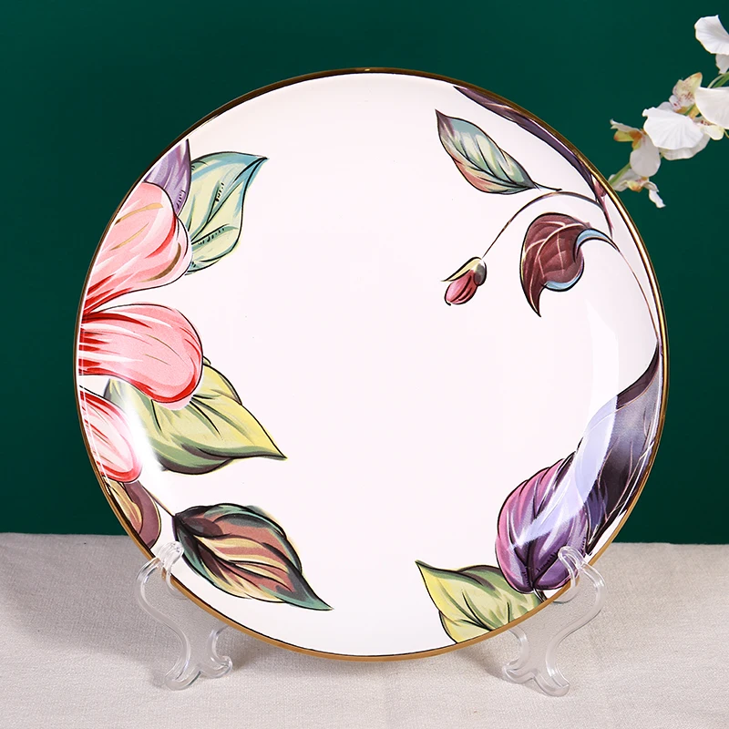 Free Sample New Product Floral Decals Round Customized Serving Party Plates Flower dinner Plate Ceramic