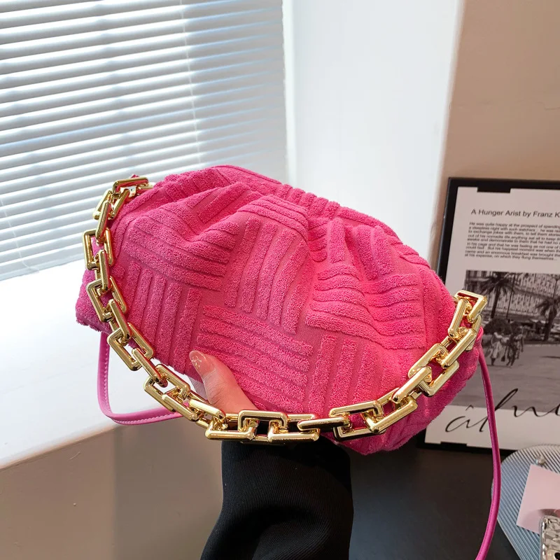 2022 Fashion Cute Velvet Cloud Clutch Bag Bright Color Neon Summer Women Lady Purse Handbag