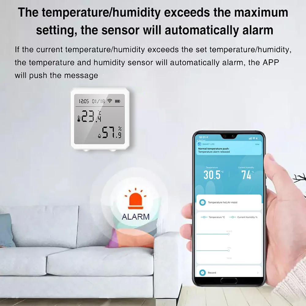 Wi-Fi zigbee датчик температуры и влажности устройство умный дом граффити приложение контроль