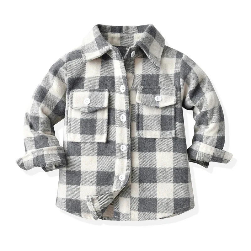 New Arrival Kids Plaid Flannel Jackets Boys and Girls Cozy Thicker Button Up Autumn Toddler Baby Fleece Shirts