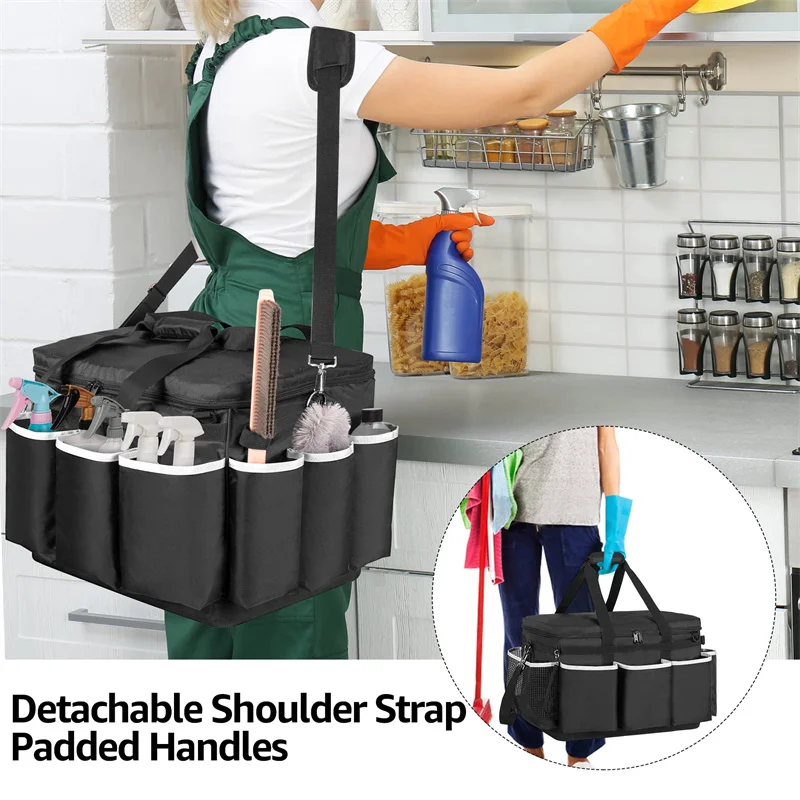 Waterproof Cleaning Caddy with EVA Hard Bottom Car Detailing Tools Tote Bag Wearable Cleaning Caddy Storage Bags