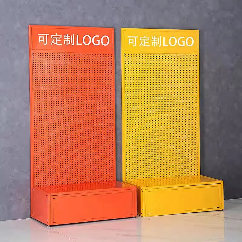 Customized Metal Pegboard Display Rack with Shelves Square Hole Tool Display Pegboard Hook Set Stand Type