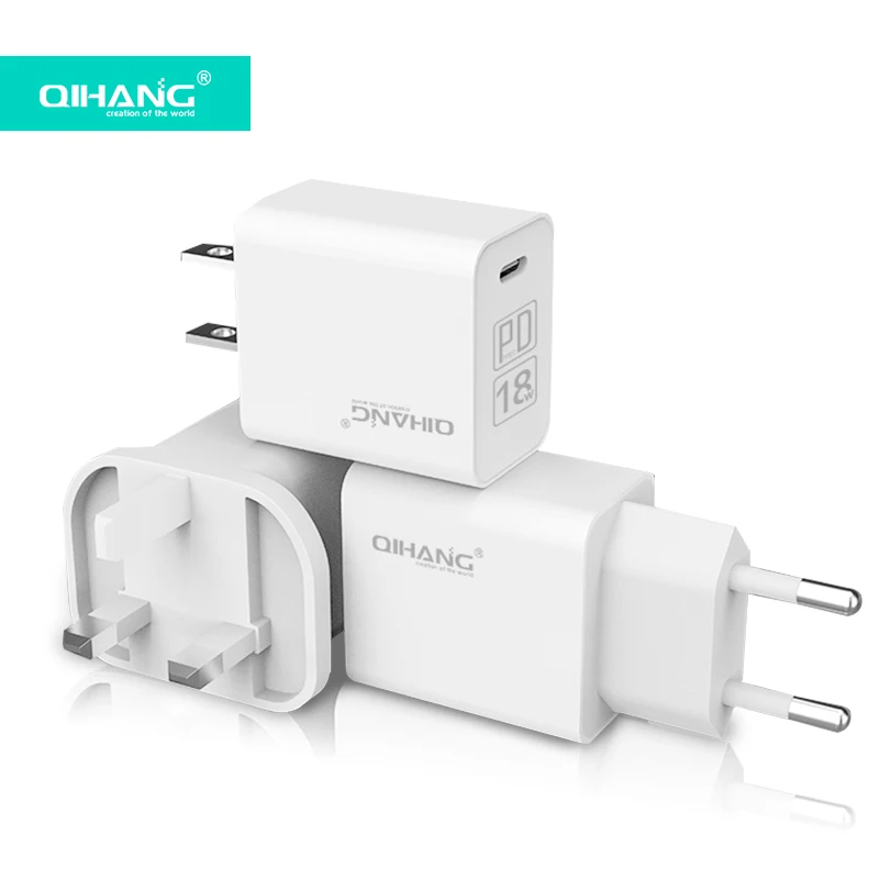 
QIHANG US UK EU 18W USB C Wall Charger Fast Charging Travel Adapter Type c PD Charger For Mobile Phone 