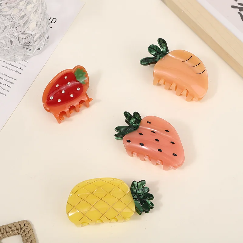 New  Acetic Acid Fruit Clip Pink  Watermelon Yellow Pineapple Strawberry Carrot With Drill Color Matching Clip