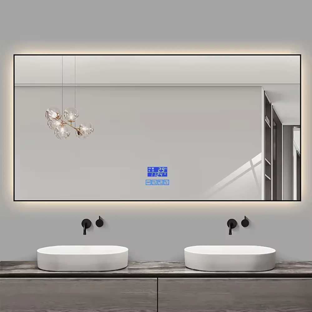 LED Bathroom Mirror Wall Mounted Anti Fog Frameless Lighted Smart Mirror Frameless Mirror Touch Screen