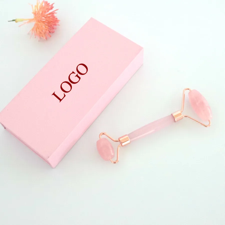 high quality anti aging rose quartz skin natural massager wholesale rose quartz jade roller set with logo