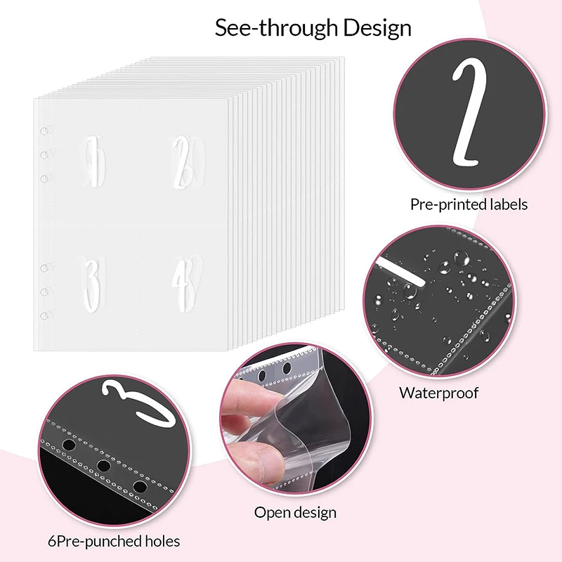 Wholesale Custom Logo Pu Leather 100 Days Book Envelope Savings Challenge 5050 Money Ring Budget Binder