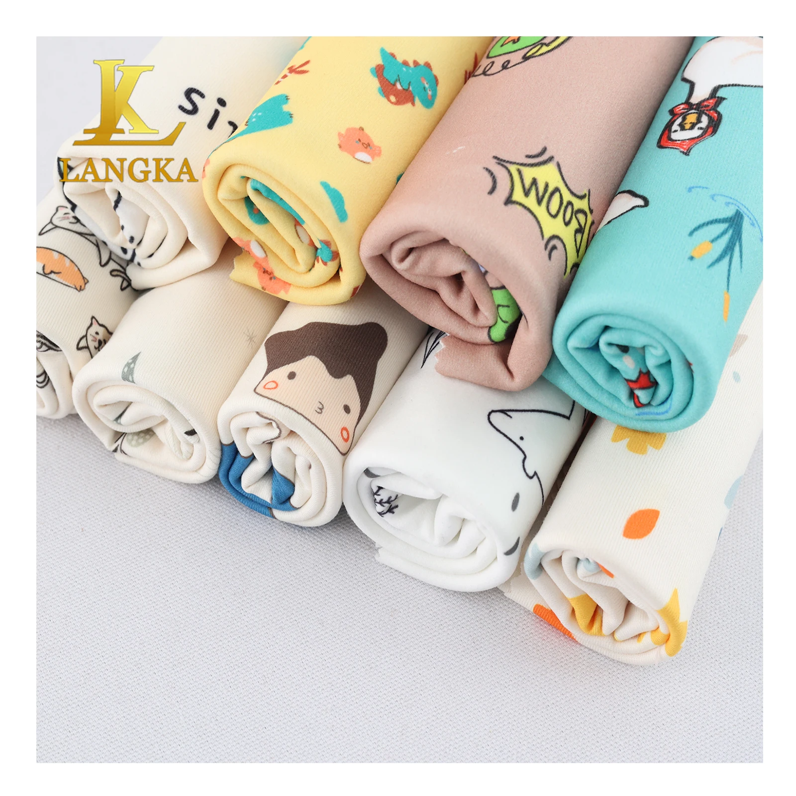 Langka custom digital printed high stretch 280gsm 90% polyester 10% spandex brushed dbp fabric