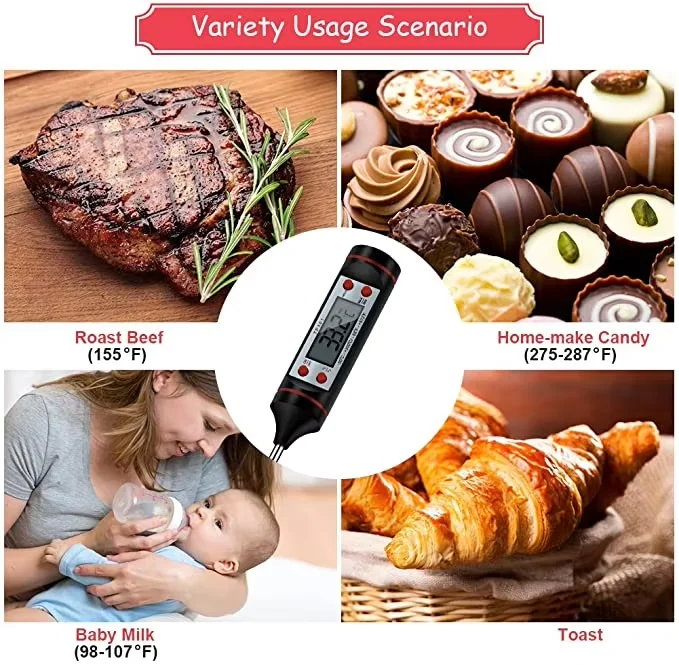 Instant Read Meat Thermometer Digital Cooking Food Thermometer Long Probe Grill Candy Kitchen BBQ Smoker Oven Oil Milk Yogurt