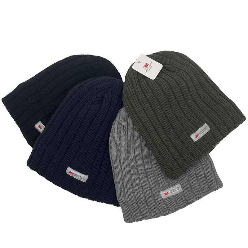 Custom Thermal Fleece Lined Short Thick Beanie Hat Winter Knit Caps Toque for Men Warm Sports Hats Woven Label Autumn Wholesale