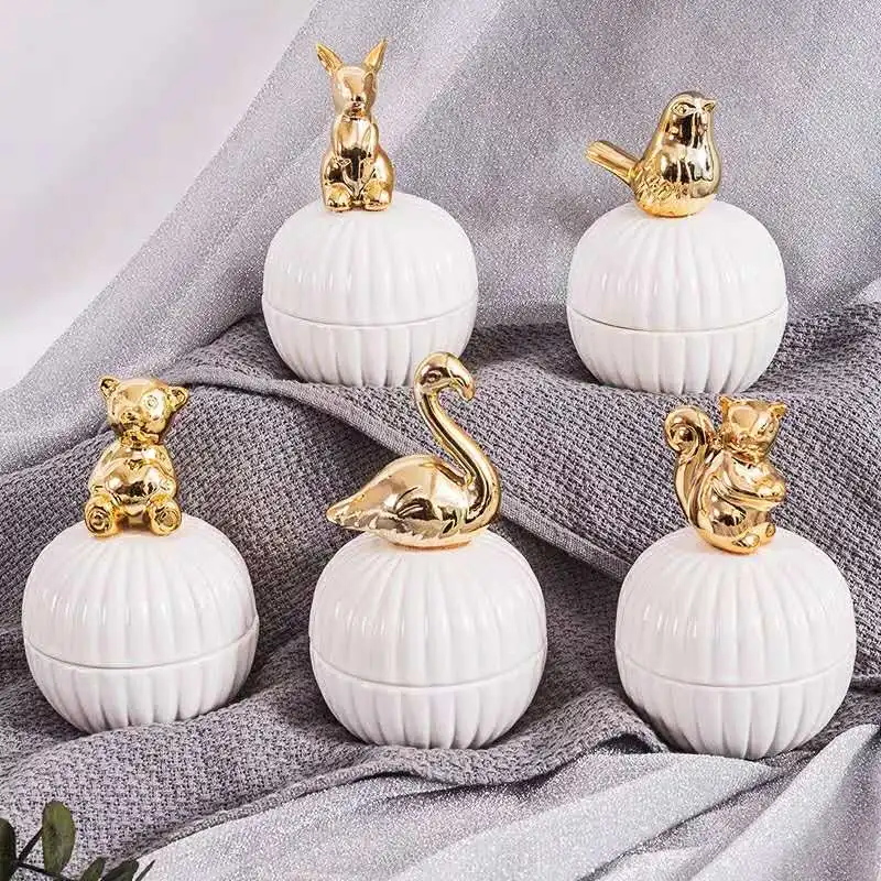 Line Engraved Ceramic candle jars with Golden animals