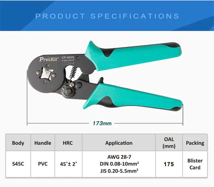 CP-462G Wire Ferrule Crimp Tool-Square (175mm) for Insulated Terminal Electronic Production Line Hydropower Industry
