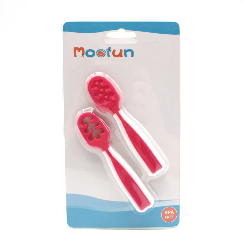 hot sale colorful  foodgrade  baby spoon set feeding spoon with soft head toddler spoon feeder