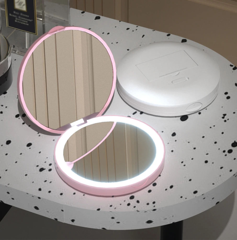 Compact Mirror with Light Magnification LED Pocket Mirror with USB Data Cable Mini Mirror for Purse, Pocket,Travel & Present