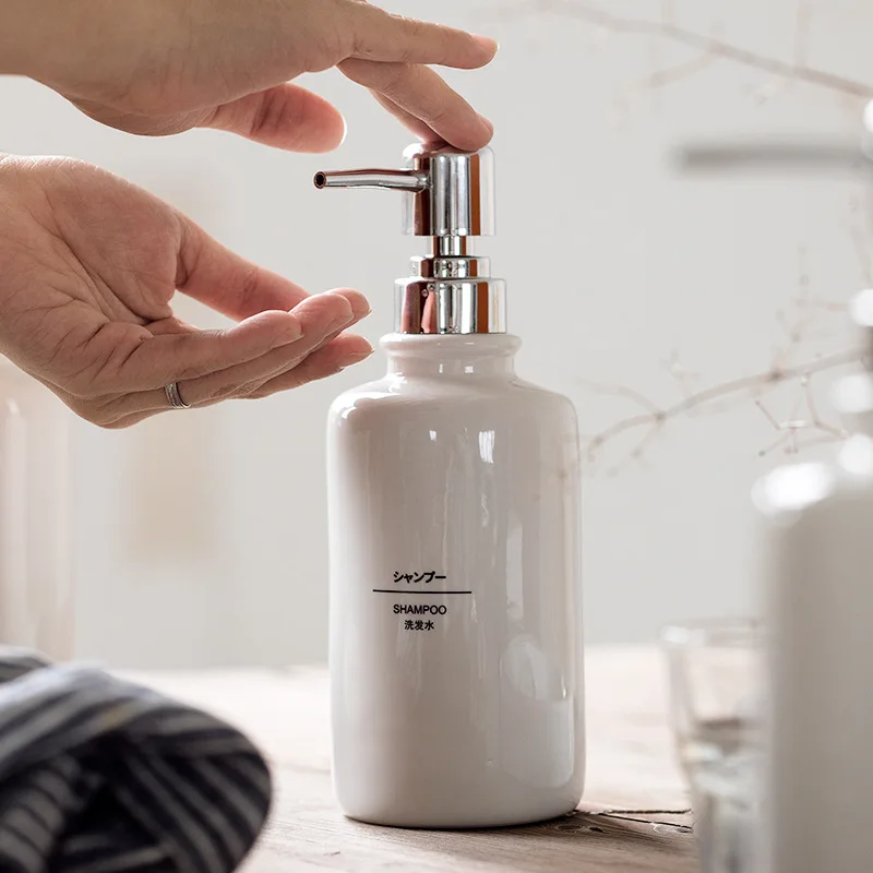 Wholesale empty  410ml cosmetic porcelain ceramic bottle white opal glass lotion bottle with aluminum pump