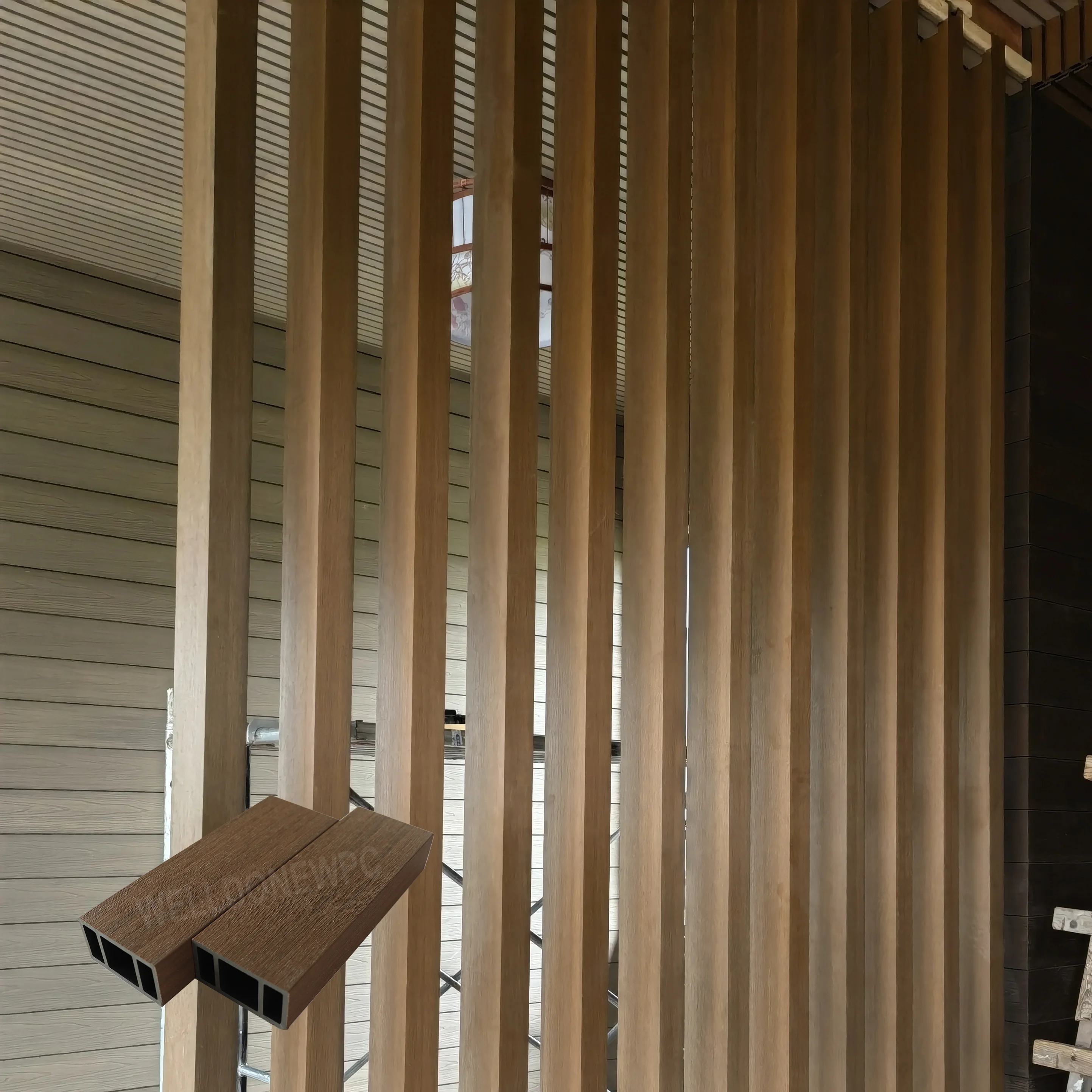 Living Room Kitchen Bedroom Bathroom Home Entryway Wood Slat Wall Post Partition Wood Plastic Composite WPC Square Timber Tube