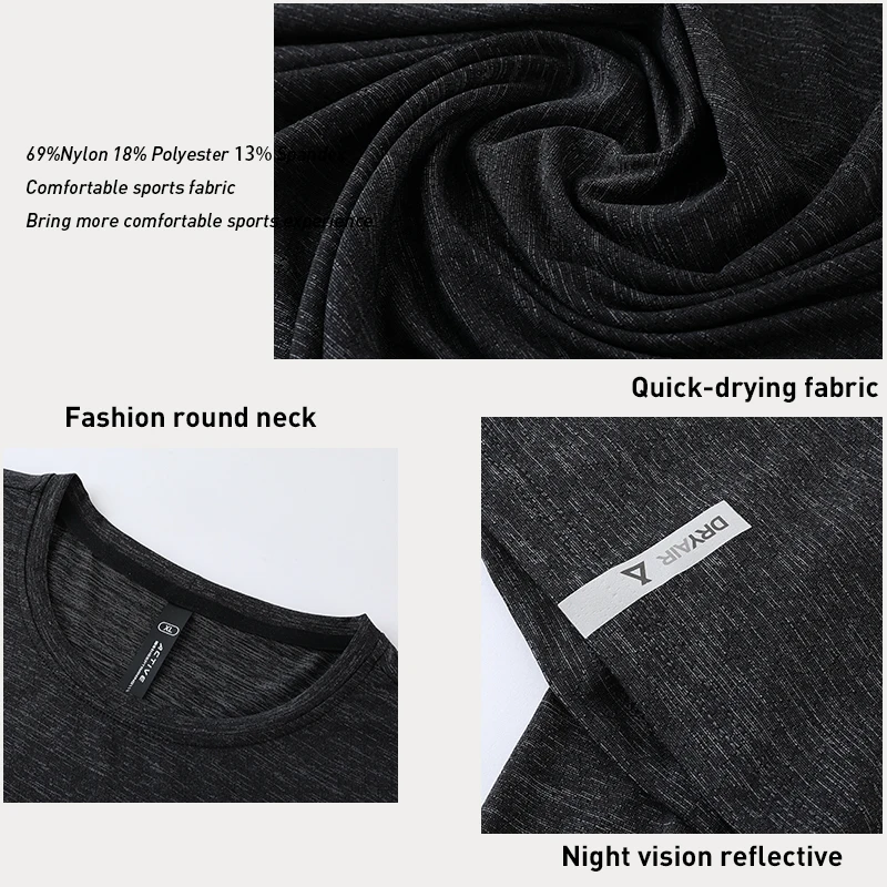 Activewear Men Workout Shirts Nylon Quick Dry Moisture Wicking Tee Gym Athletic  Fitness Shirts