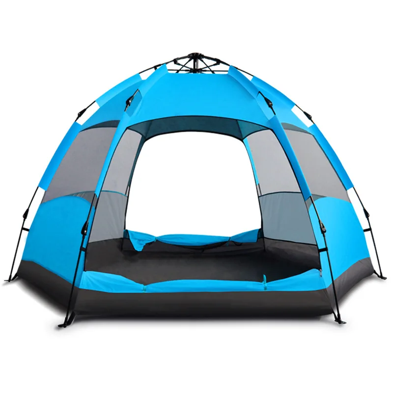 5-7 Person Automatic Camping Tent Dual Layer Summer Mongolian Hexagonal Yurt Tourist Tent for Outdoor Travel