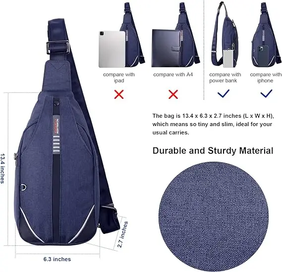 Burglarproof zipper Large Multi Pockets Athletic Travel Sling Bag Crossbody For Men and Women