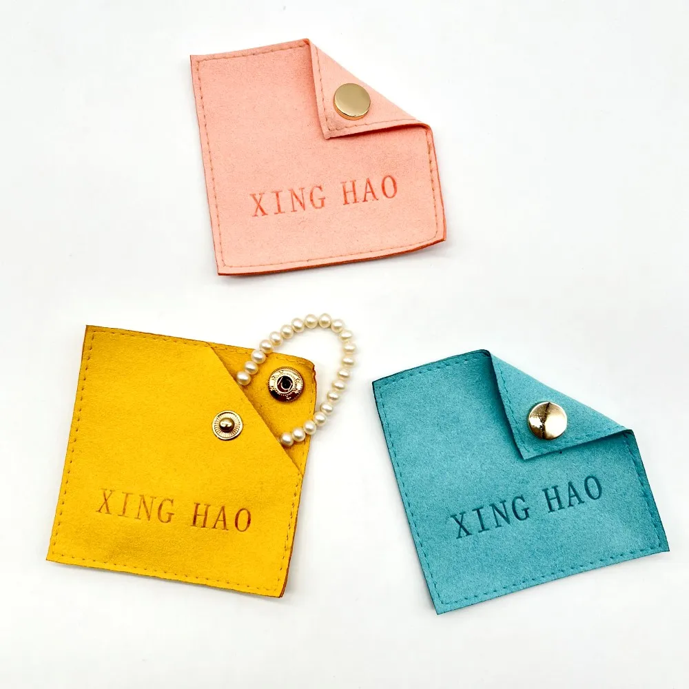 Wholesale Velvet Microfiber Small Jewelry Pouch Luxury Leather Envelope Suede Bags with button envelope velvet jewelry pouches