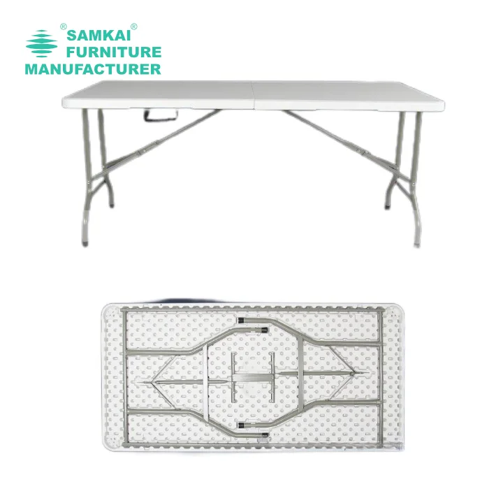 SK-ZDZ-C004 Heavy Load Capacity White Folding Table 6ft Adjustable Portable HDPE for Outdoor Events and Commercial Dining