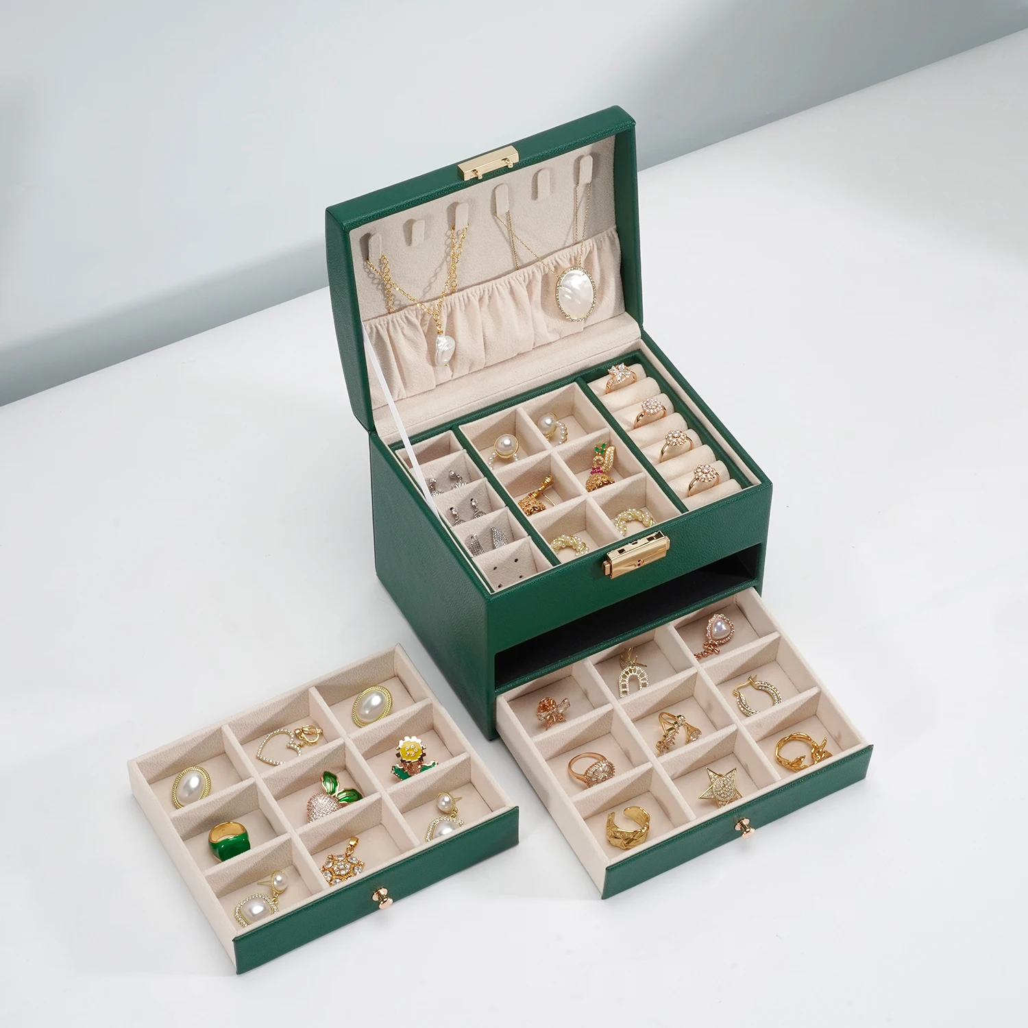 Custom gift jewelry bead travel case and leather accessories organizer storage box container for ring earring necklace display