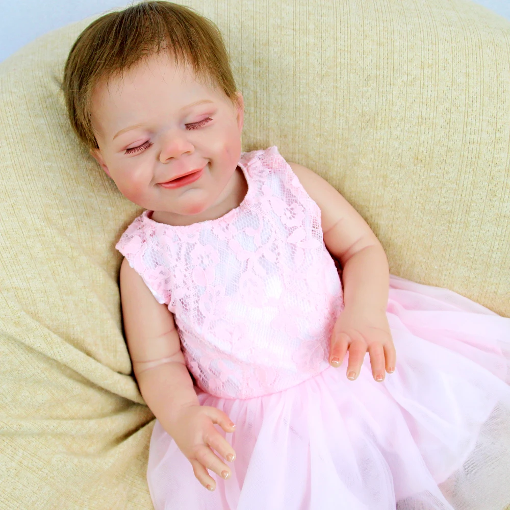 Sweet Smile Sleeping Reborn Baby Girl Doll 18 Inch Vinyl Newborn Reborn Baby Doll Bebe Reborne For Kids Cute Soft
