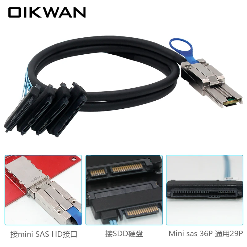 External MiniSAS 8088 to 4*8482+15 Power supply integrated 2m Cable High-Speed Data Transfer Cable for Computers