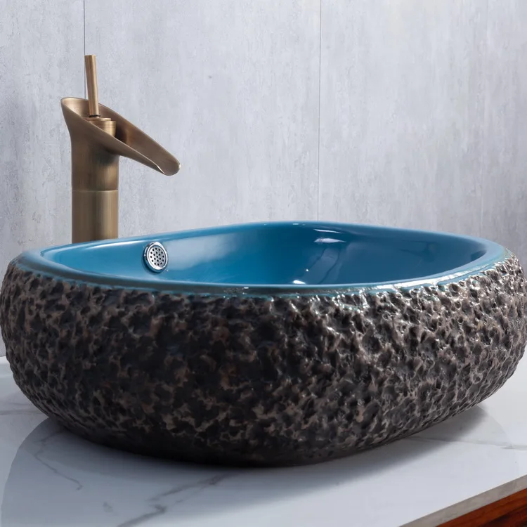 Bathroom luxury artificial Stone design black and blue art ceramic wash basin for kitchen and hotel