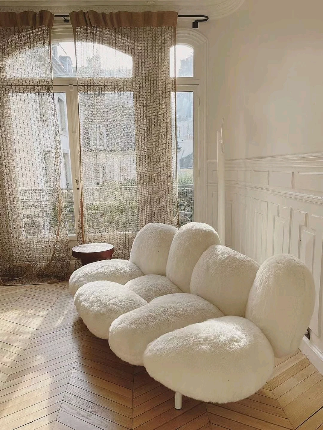 Italian light luxury powder puff plush fabric sofa villa living room simple modern high-grade sofa